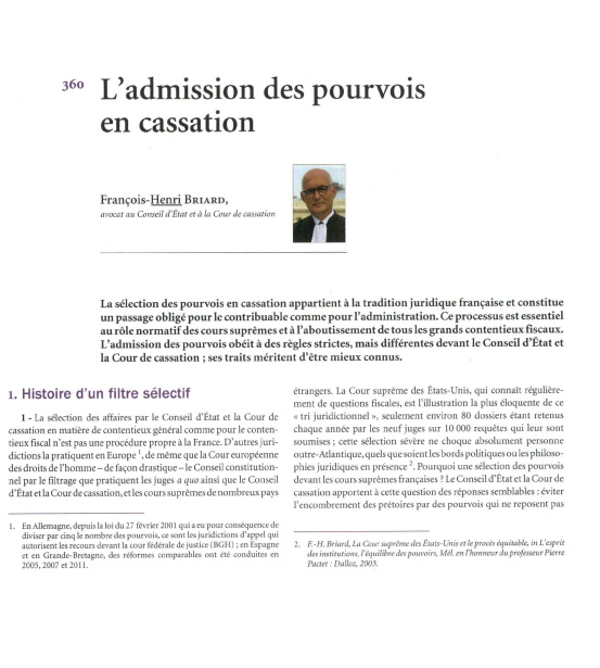 L'admission des pourvois en cassation en matière fiscale - François-Henri Briard
