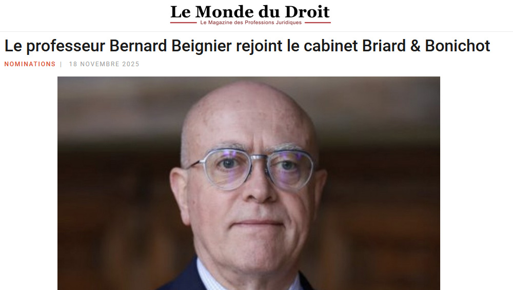 Le Professeur Bernard BEIGNIER rejoint les équipes du Cabinet Briard & Bonichot