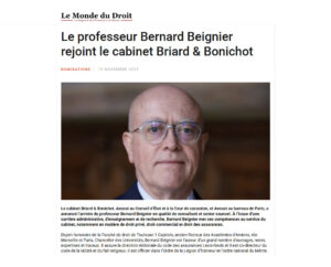 Le Professeur Bernard BEIGNIER rejoint les équipes du Cabinet Briard & Bonichot